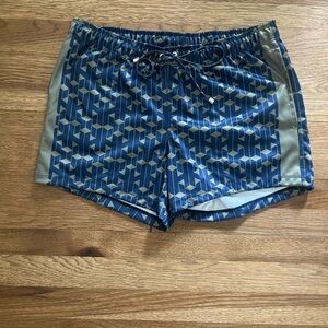 Tulio‎ Geometric Blue and Green Patterned Shorts Swim Trunks Men’s M Y2K 90’s